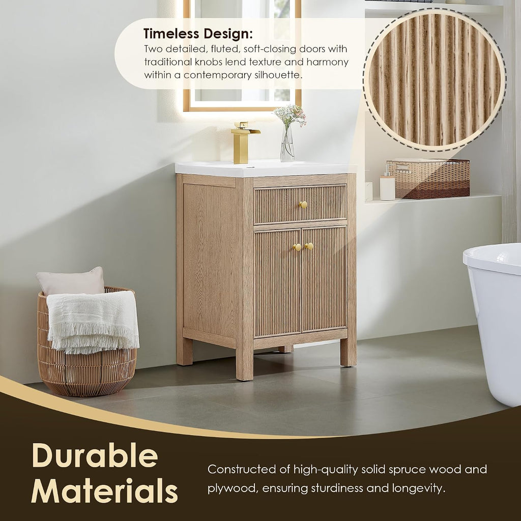 ALTAIR 24 Inch Vanity Bathroom Small Sink Vanities Single Bath Large Storge Cabinet with Ceramic Sinks Countertop Soft Closing Doors and Dovetail Drawers Modern Pre-Assembled