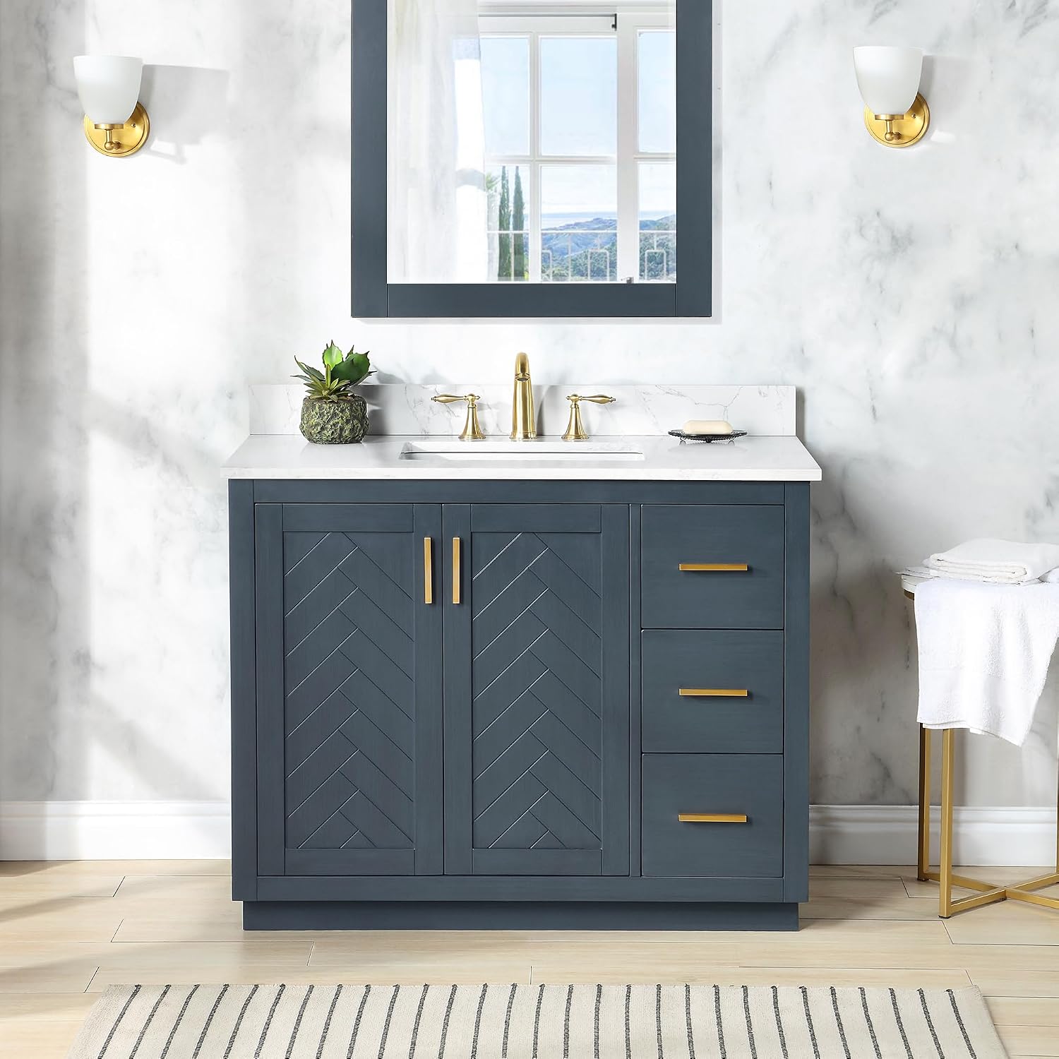 Gazsi 42' Wood Vanity in Charcoal Blue with Composite Stone Top Without Mirror