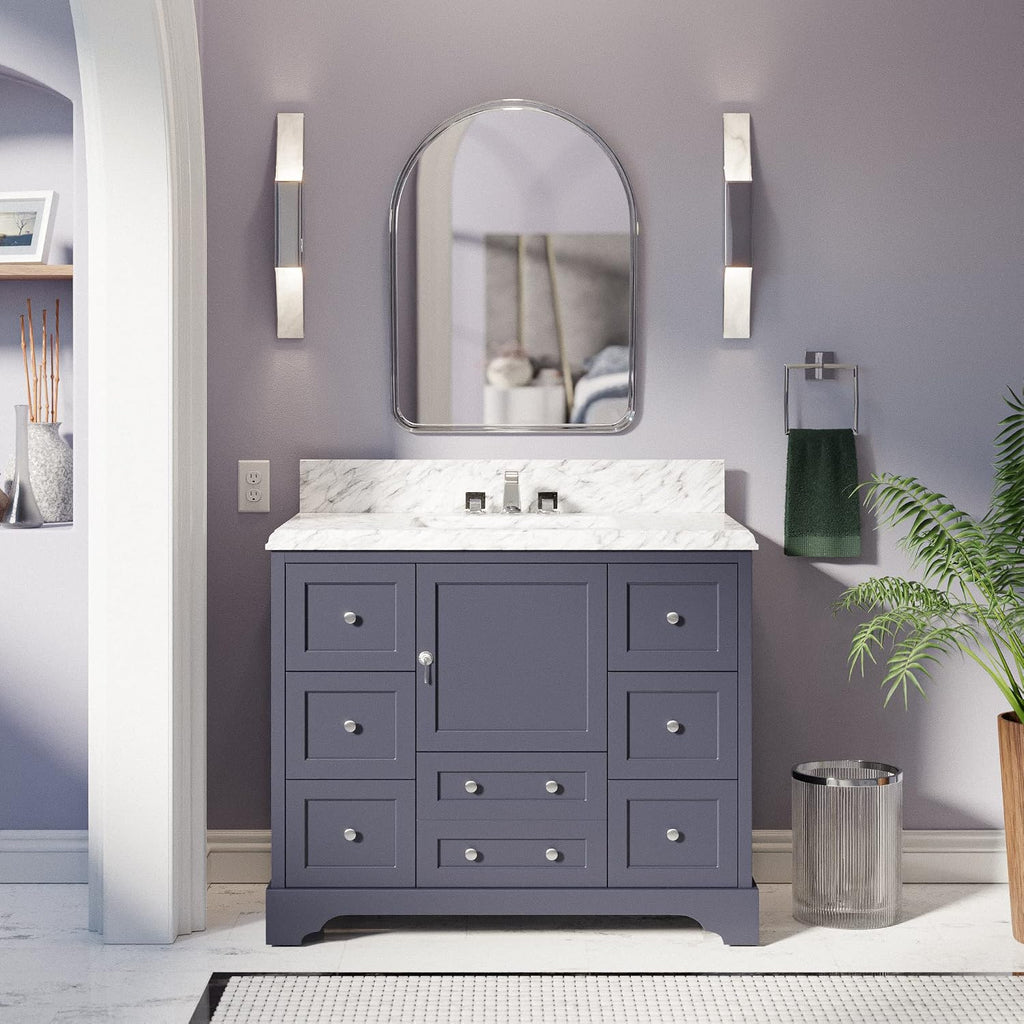 Kitchen Bath Collection Madison 42-inch Bathroom Vanity (Carrara/Marine Gray): Includes Marine Gray Cabinet with Authentic Italian Carrara Marble Countertop and White Ceramic Sink