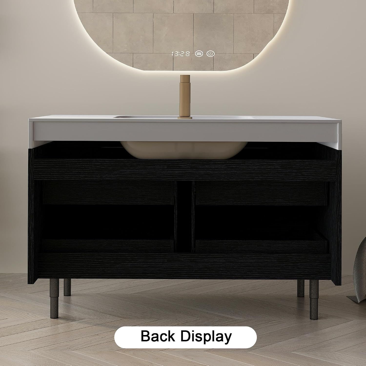 Glintee 36' Modern Bathroom Vanity with Ceramic Sink – Sintered Stone Top, 4 Soft-Close Drawers, Sturdy Solid Wood Cabinet, Wall-Mounted or Freestanding, Easy Assembly, Black & White
