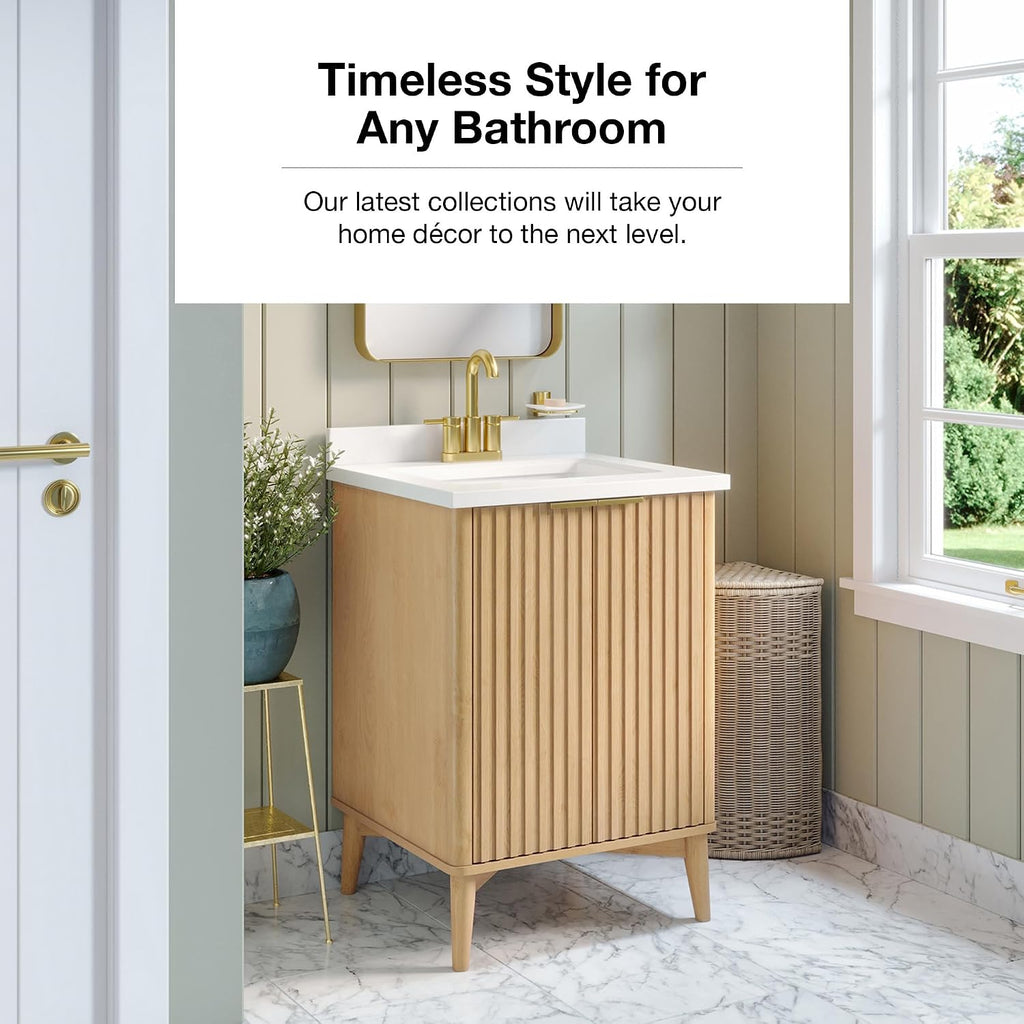 OVE Decors Indy 24 in. Undermount Single Sink Bathroom Vanity with White Engineered Marble Top, Rustic Ash