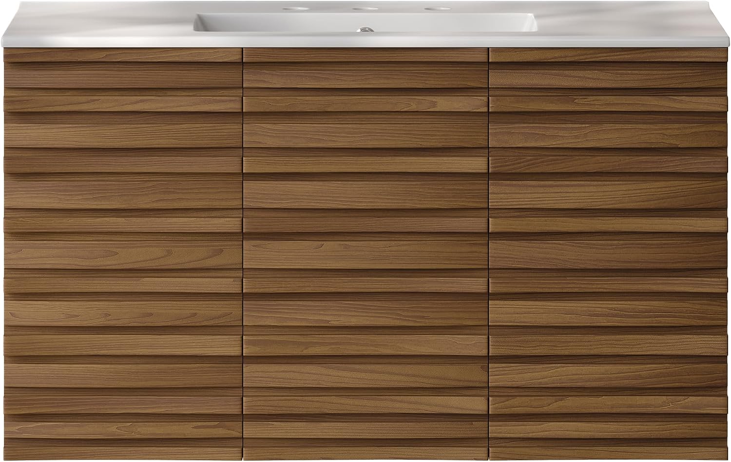 Swiss Madison Cascade 36' Wall-Mounted Bathroom Vanity in Brown Oak with 3-Hole Widespread Sink Top