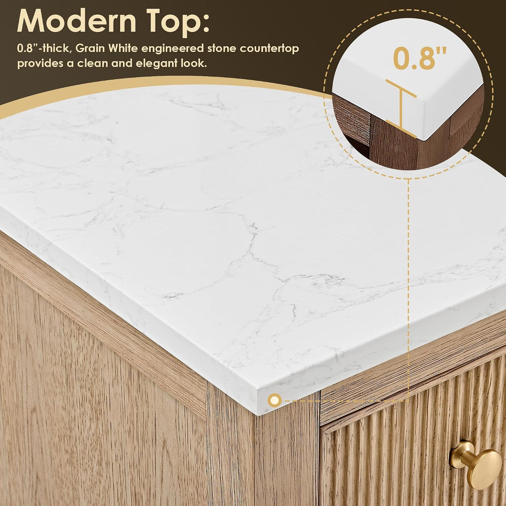 Cerrito 42' Wood Vanity in Natural Oak Grain Engineered Stone Top no Mirror