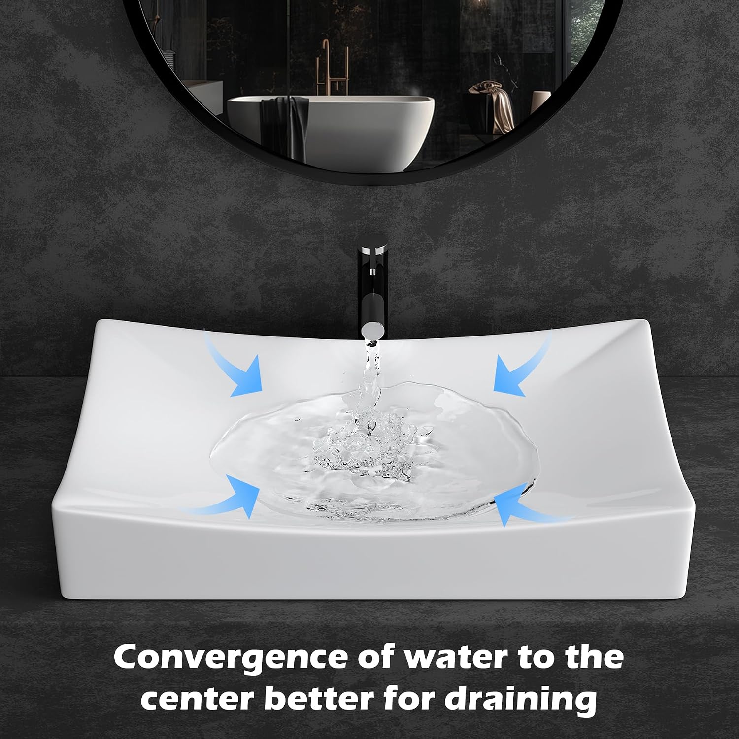 SouNor Rectangle Bathroom Vessel Sink Above Counter Square Bowl Countertop 25'x15' Inches Modern Contemporary Porcelain Big Large Ceramic Wash Lavatory Basin Rectangular Sinks White,25' (Large)