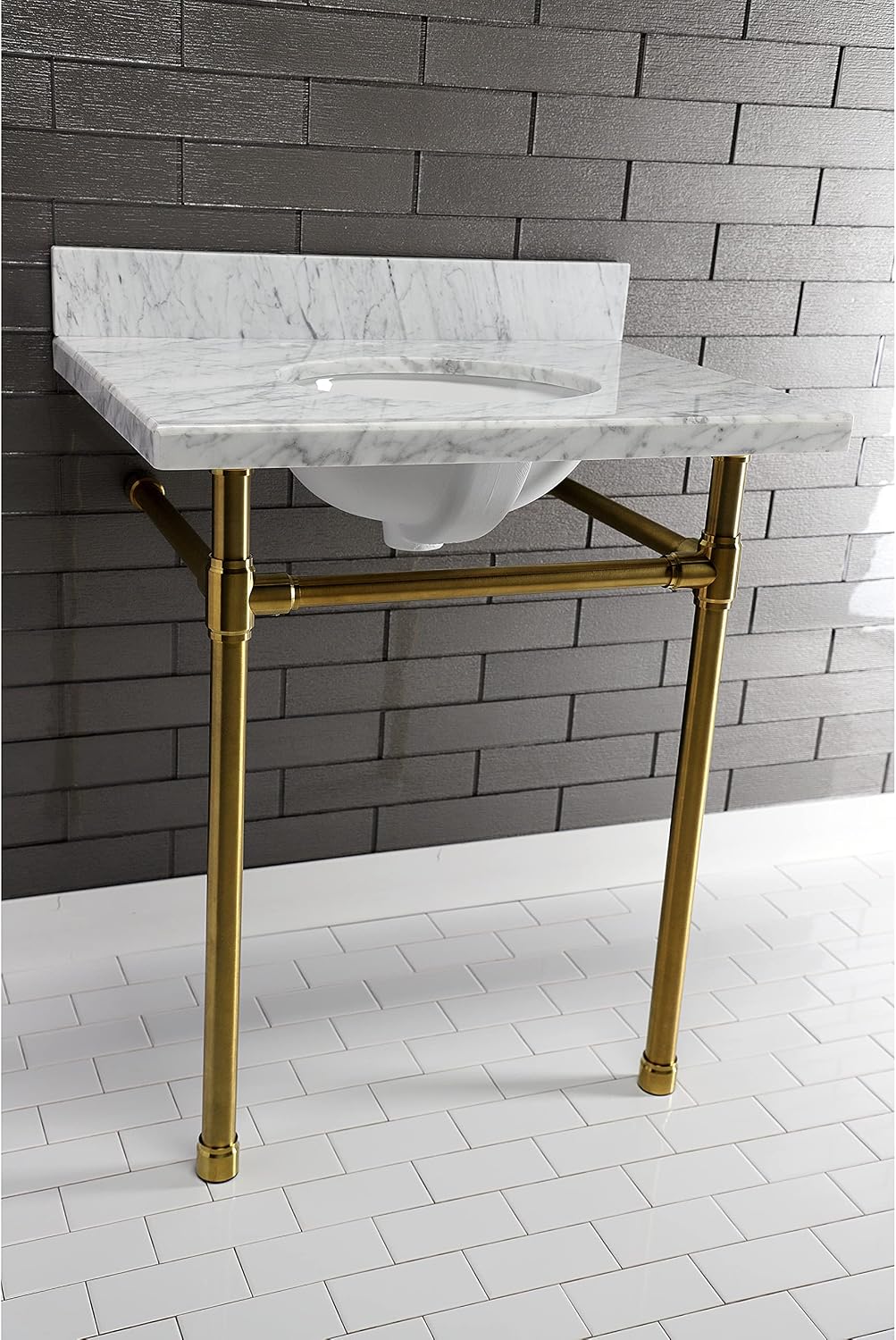 Kingston Brass KVPB3022M38 Fauceture Templeton Vanity with Tops with 17' x 14' Undermount Sink, 30' L x 22' W x 12-1/4' D, Carrara Marble White