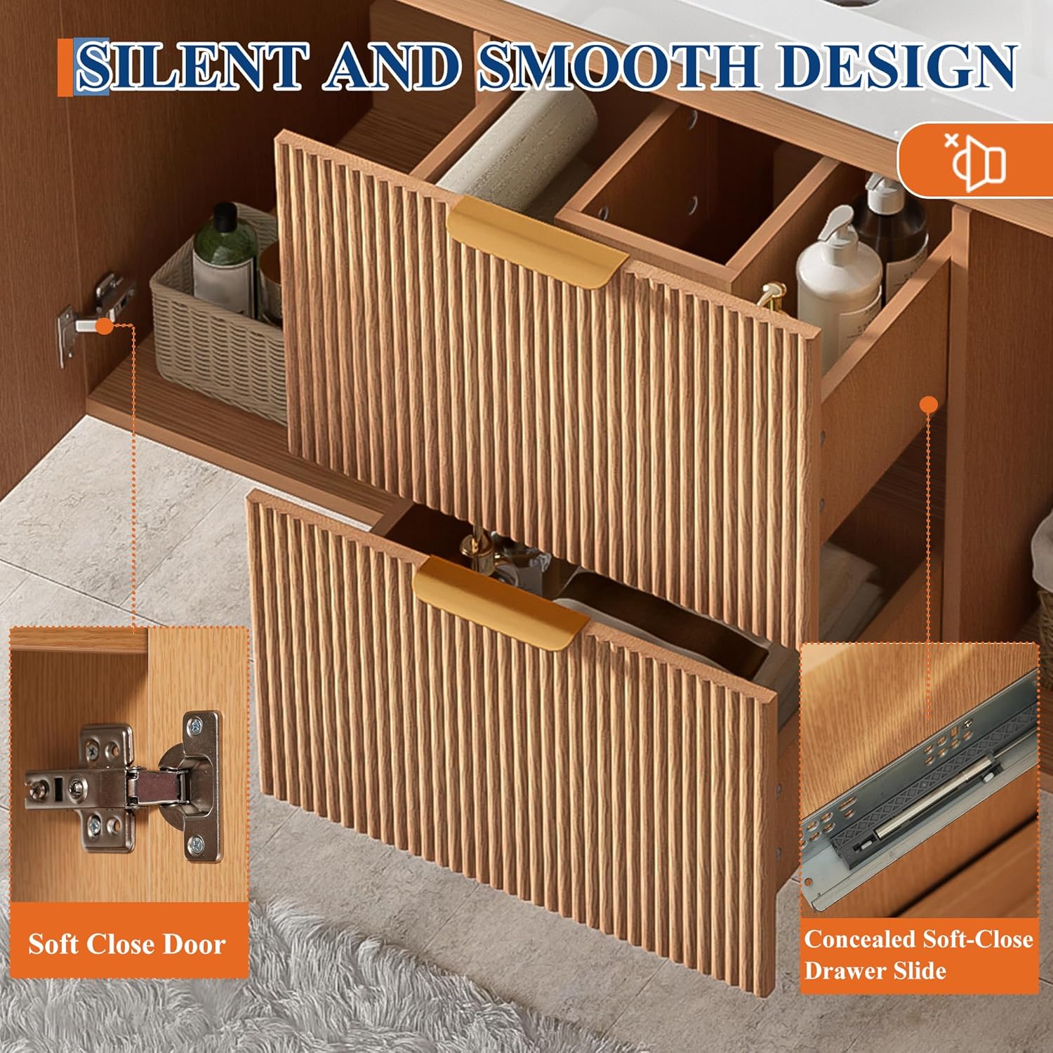 48 inch Bathroom Vanity with Sink Combo, Floating Double Sink Bathroom Vanities with SMC Resin Top, MDF Cabinet, Wall-Mounted Vanities for Large Bathrooms (48''-Wood)