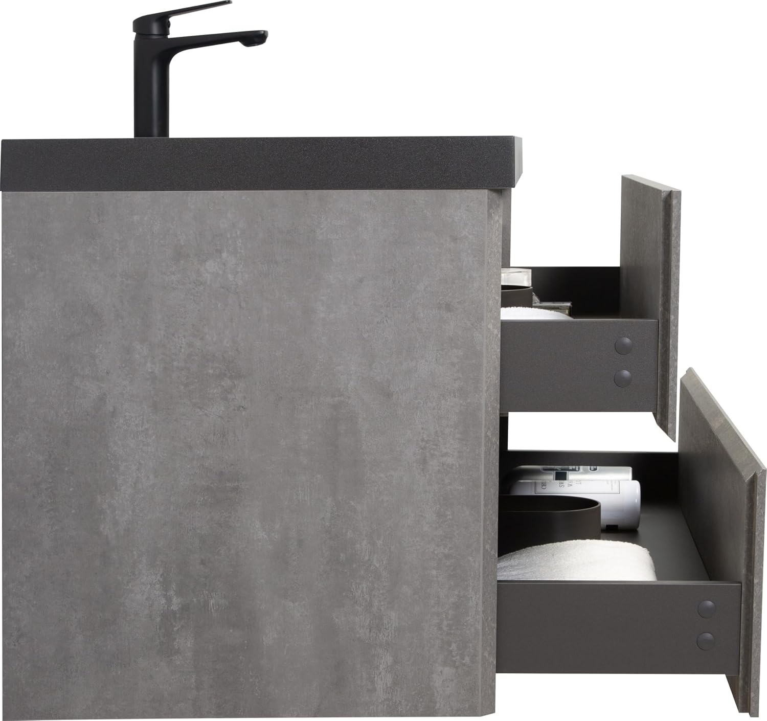 42' Floating Bathroom Vanity with Black Sink, Modern Wall-Mounted Bathroom Storage Vanity Cabinet with Black Quartz Sand Top Basin and Soft Close Drawers