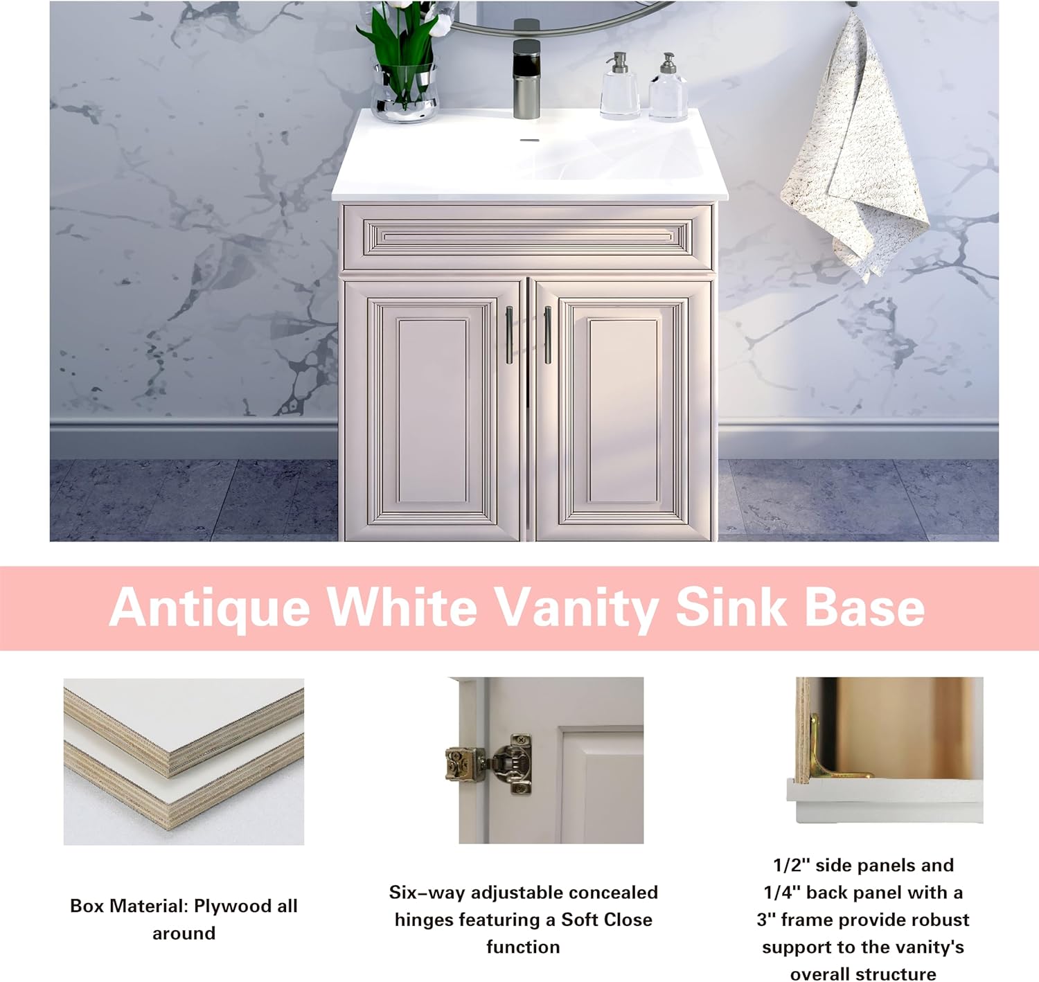 Antique White Sink Base Bathroom Vanity 24'/30'/36' Width Ready-to-Assemble(36' Width)