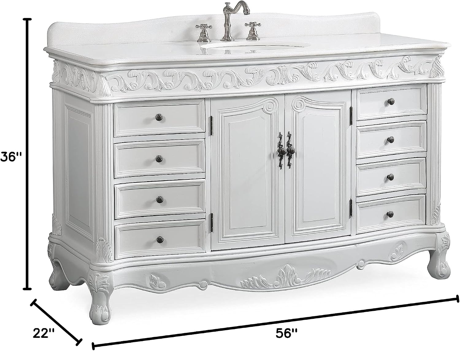 56 Antique White Beckham Bathroom Sink Vanity Model CF-3882W-AW-56