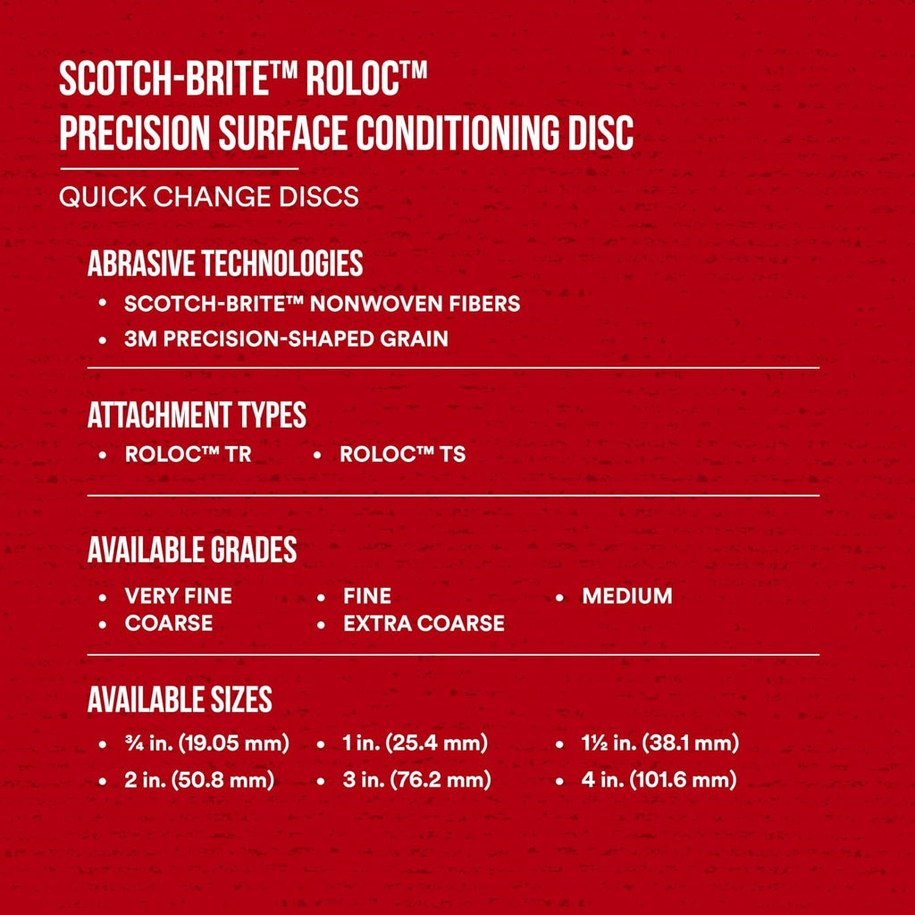 Scotch-Brite Precision Surface Conditioning Disc, Roloc TS, Very Fine, Ceramic, Nonwoven Fiber, Easy Change, 2 in, 50/Inner, 200/Case, Dispenser Pack