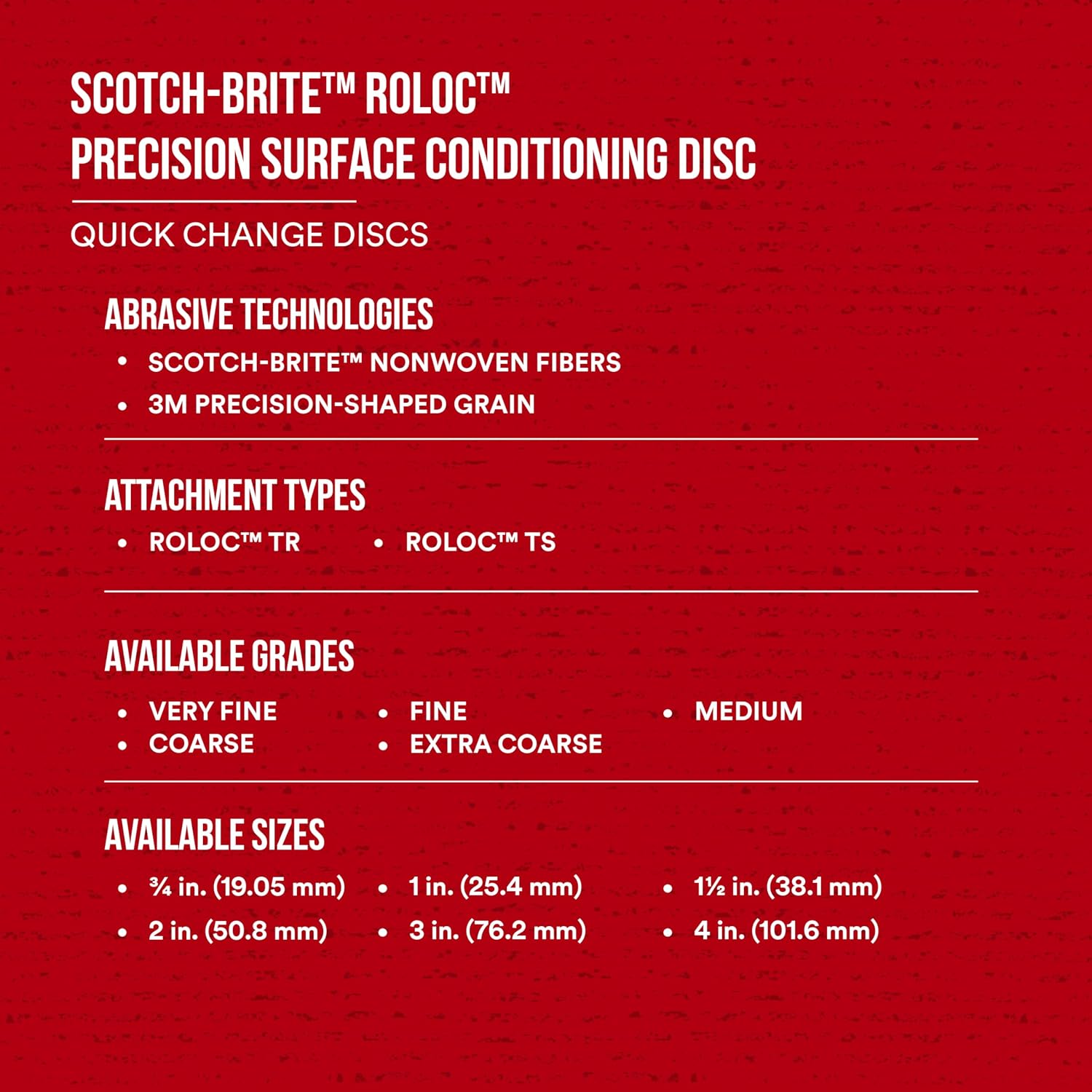 Scotch-Brite Precision Surface Conditioning Disc, Roloc TS, Very Fine, Ceramic, Nonwoven Fiber, Easy Change, 2 in, 50/Inner, 200/Case, Dispenser Pack
