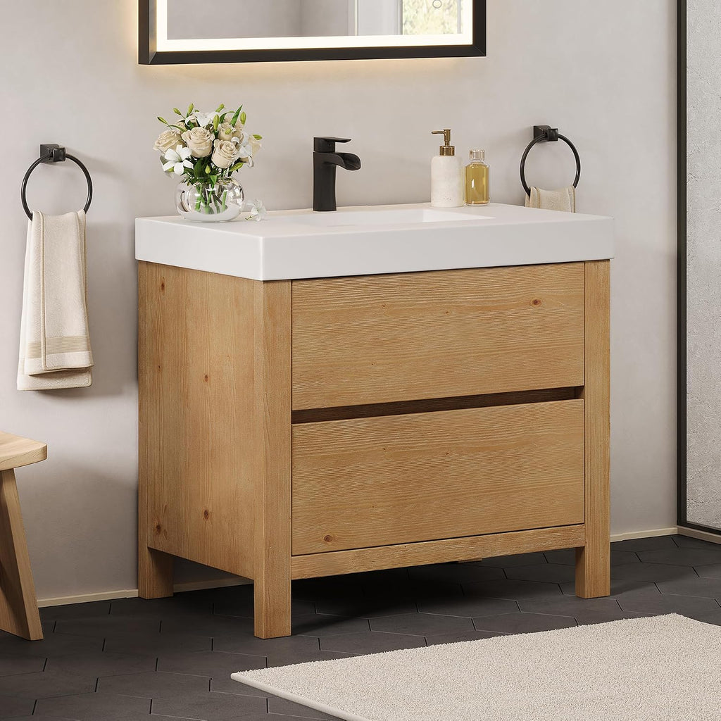 ALTAIR 36 Bathroom Vanity with Sink Mordern Freestanding Single Vanities Light Brown Large Storge Cabinet with Ceramic Countertop Pre-Assembled Bath Fixtures