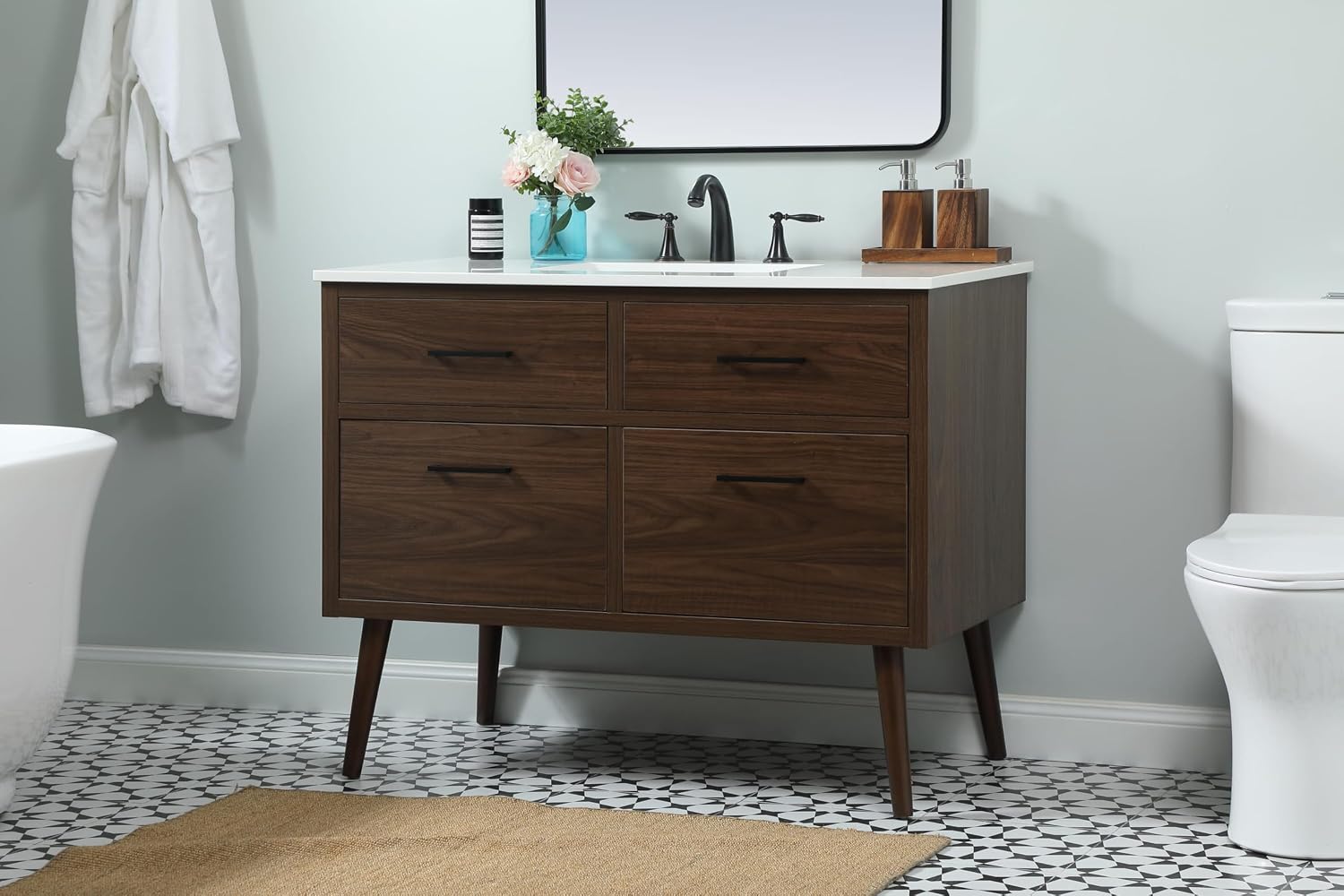 42' Bathroom Vanity, Engineered Wood (MDF/Laminate), Brown/Dark Wood