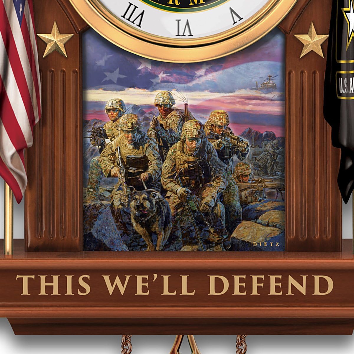 The Bradford Exchange US Army Cuckoo Clock with James Dietz Artwork Plays Tune of Official Army Song