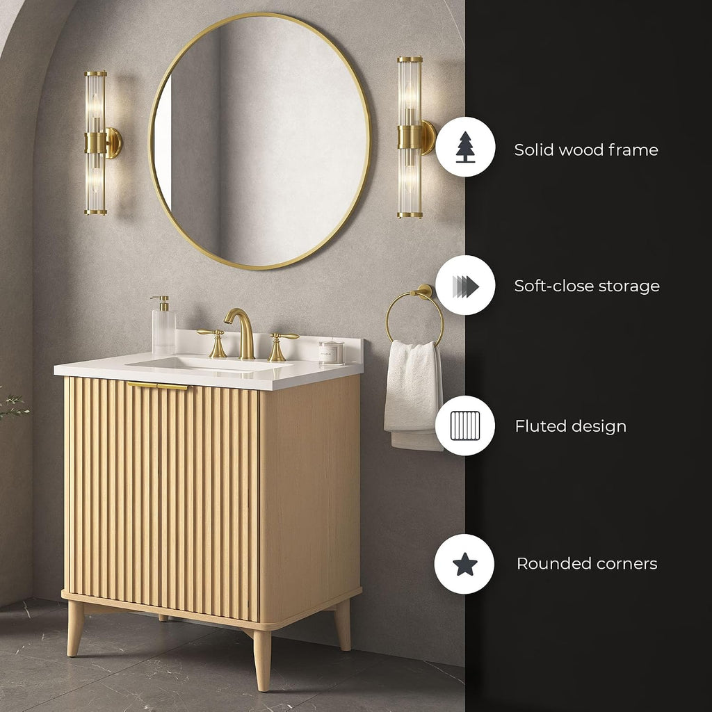 OVE Decors Indy 30 in. Undermount Single Sink Bathroom Vanity with White Engineered Marble Top, Rustic Ash