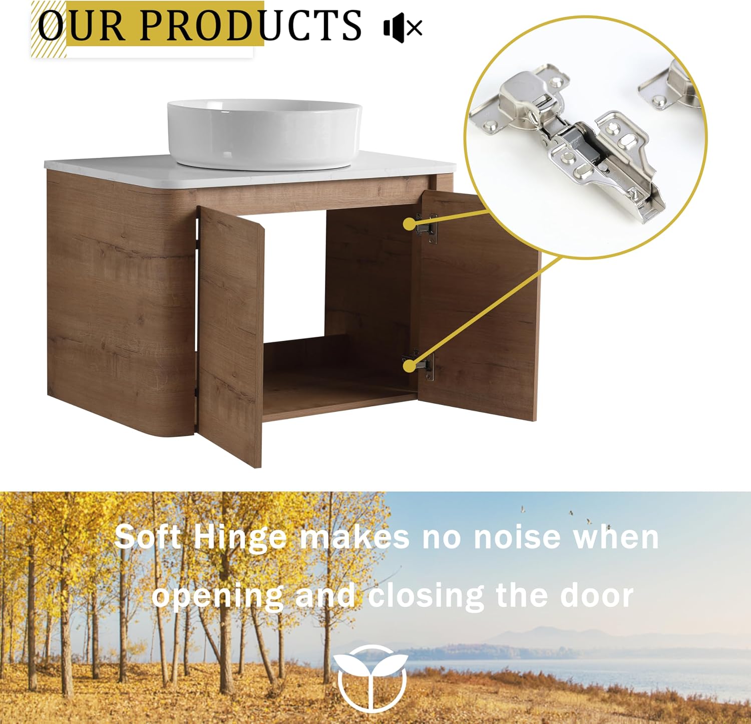 54 Inch Wall-Mounted Bathroom Vanity with Sink Combo Modern Floating Bathroom Vanitites with Round Ceramic Vessel Sink 54' Bathroom Sink Cabinet with Marble Counter Top & 2 Side Storage Shelves