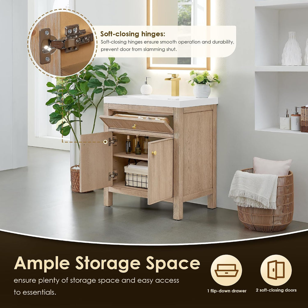 ALTAIR 30 Inch Vanity Bathroom Small Sink Vanities Single Bath Large Storge Cabinet with Ceramic Sinks Countertop Soft Closing Doors and Dovetail Drawers Modern Pre-Assembled