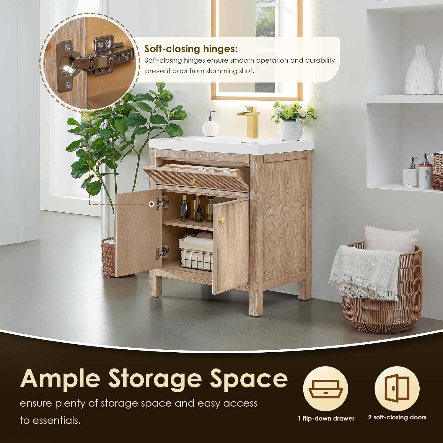 ALTAIR 30 Inch Vanity Bathroom Small Sink Vanities Single Bath Large Storge Cabinet with Ceramic Sinks Countertop Soft Closing Doors and Dovetail Drawers Modern Pre-Assembled