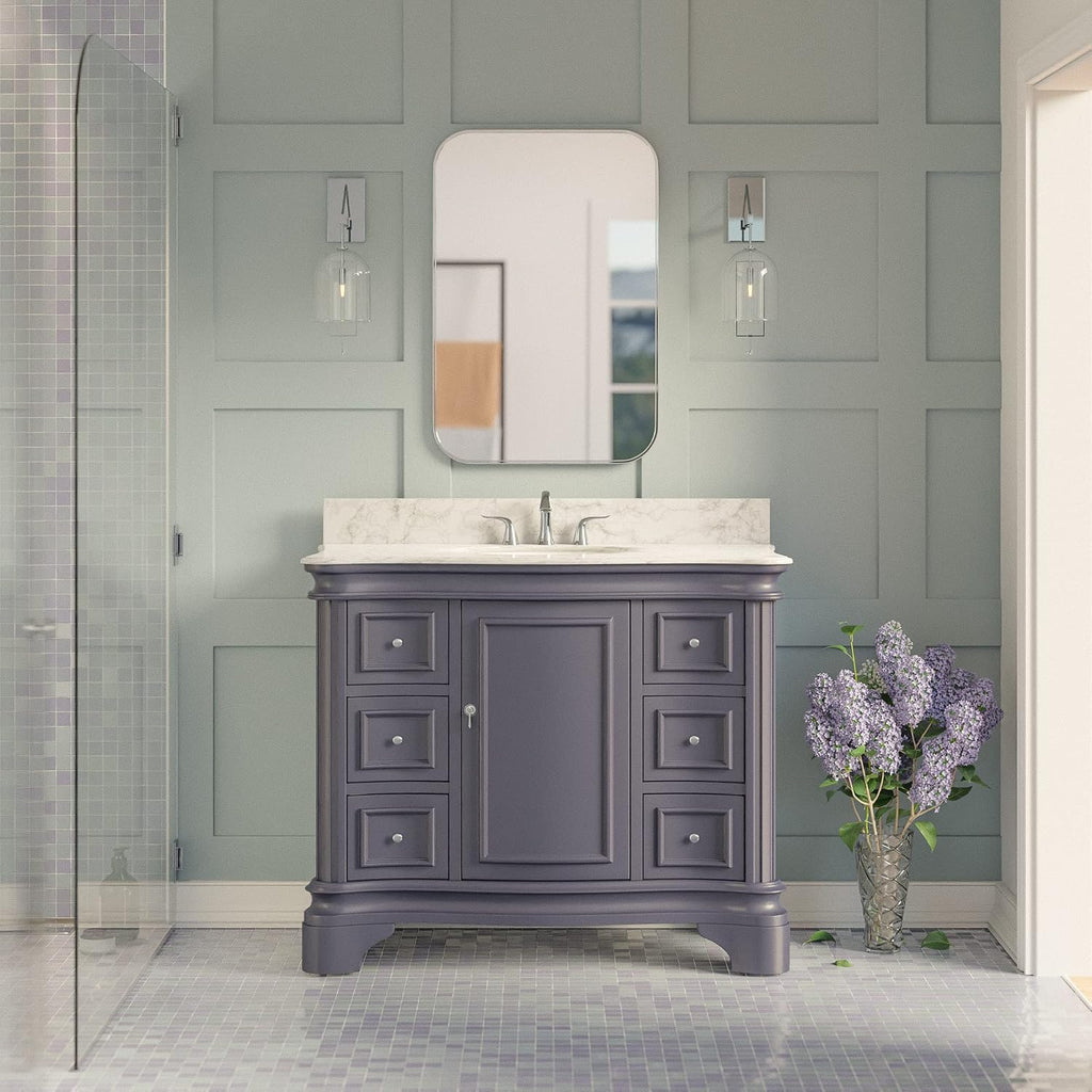 Kitchen Bath Collection Katherine 42-inch Bathroom Vanity (Carrara/Marine Gray): Includes Marine Gray Cabinet with Authentic Italian Carrara Marble Countertop and White Ceramic Sink