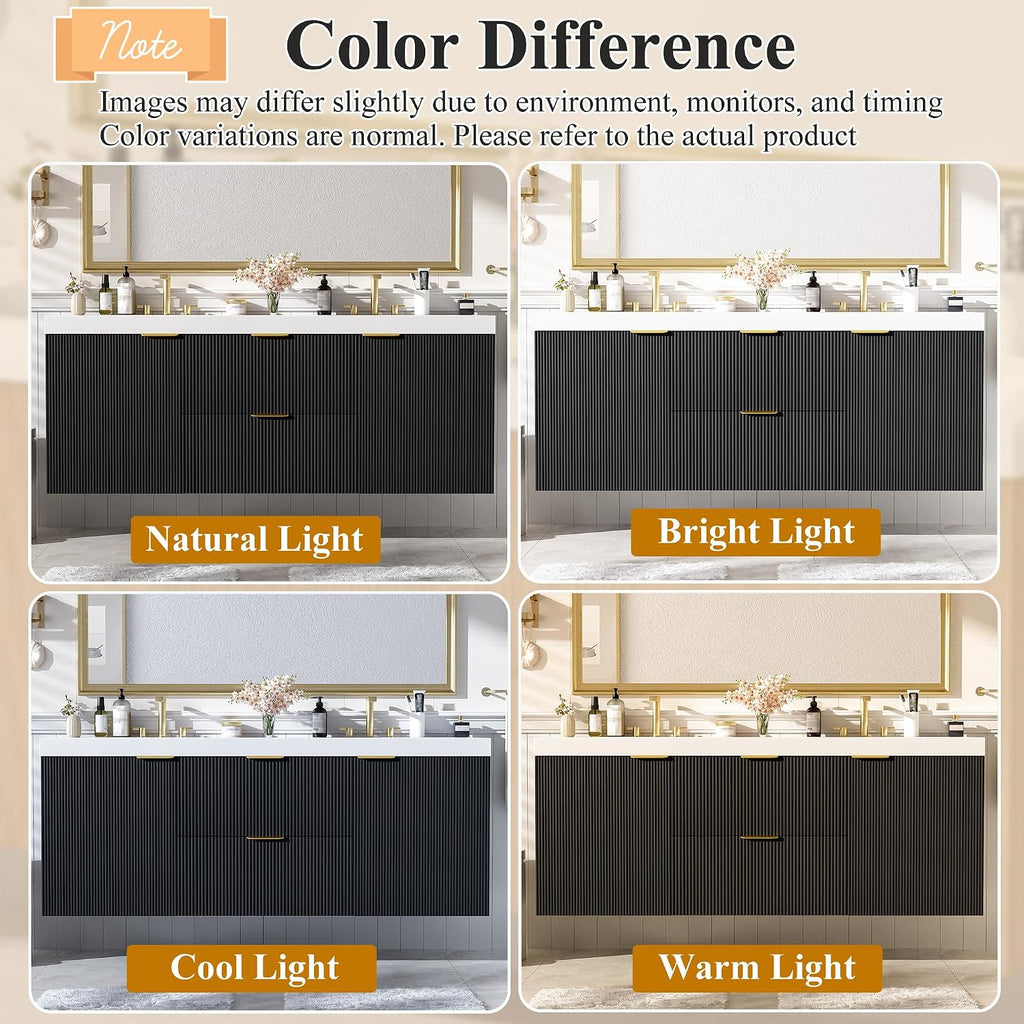 60' Bathroom Vanity with Sink Combo, Floating Double Sink Bathroom Vanity with SMC Resin Top, MDF Cabinet, Wall-Mounted Bath Room Vanities for Large Bathrooms (60''-Black)