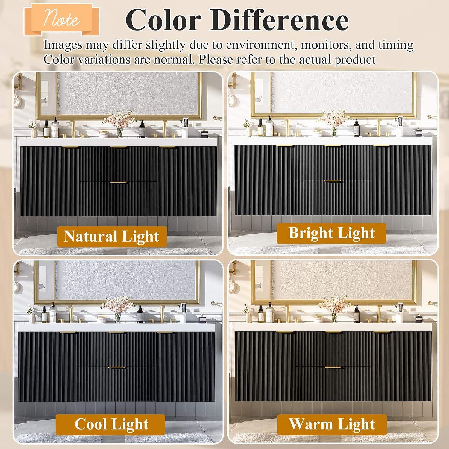 60' Bathroom Vanity with Sink Combo, Floating Double Sink Bathroom Vanity with SMC Resin Top, MDF Cabinet, Wall-Mounted Bath Room Vanities for Large Bathrooms (60''-Black)
