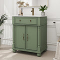 28' Vintage Bathroom Vanity with Ceramic Sink Mid-Century Bathroom Vanity with Tilt-out Drawer & Storage Cabinet with Adjustable Shelf Retro Sink Vanity with Roman Column Base & Metal Handle,Green