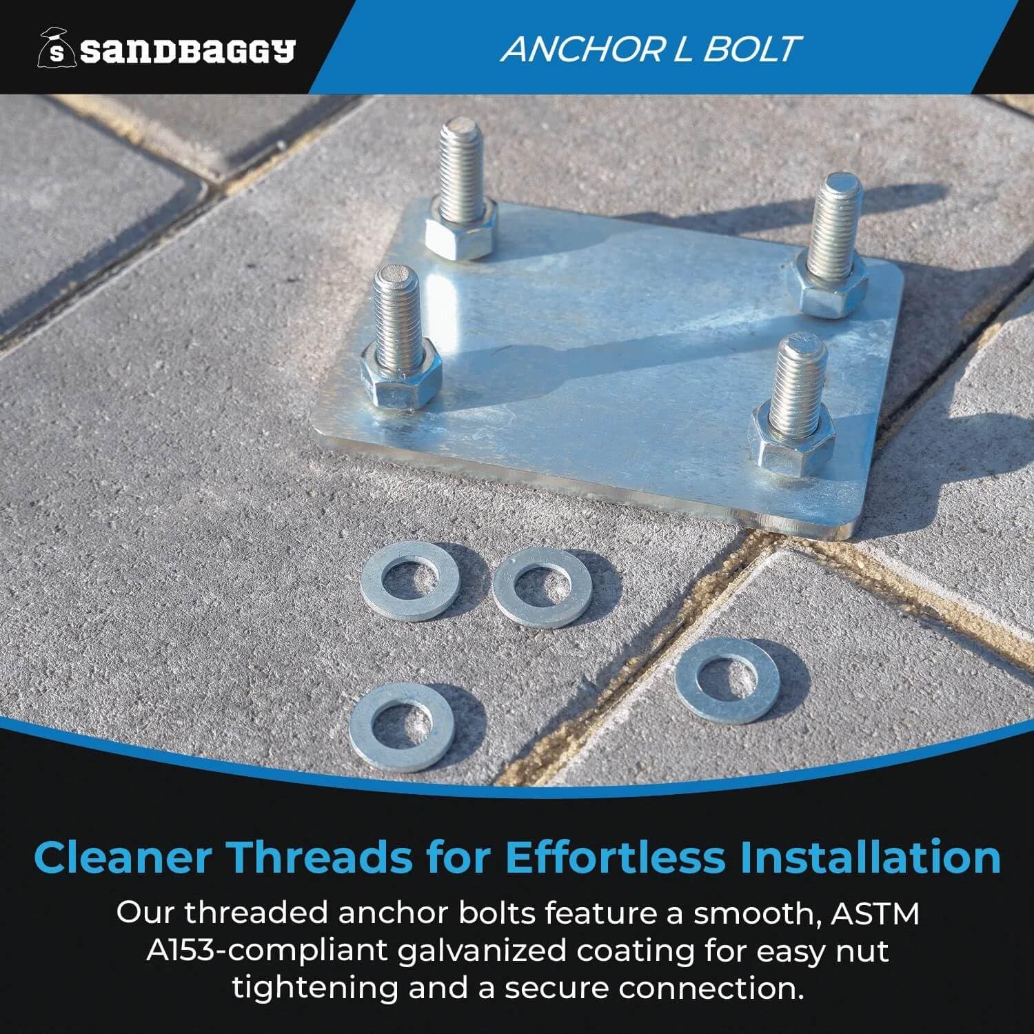 Sandbaggy 5/8' x 12' Threaded Concrete Anchor L-Bolts (Nuts & Washers Included) - Hot Dipped Galvanized - Sill Plate, Base Plate, Masonry, Wood, Cement Anchors, J Bolt (20, 5/8' x 12')
