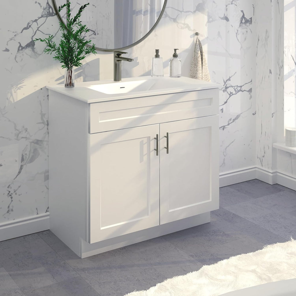 La Royal White Shaker Sink Base Bathroom Vanity Ready-to-Assemble Cabinet 36' Width