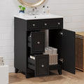24-inch Bathroom Vanity with Sink Combo Set, Free-Standing Single Storage Cabinet with 2 Drawers and Single Door, Vanity with Ceramic Basin for Bathroom (Black)