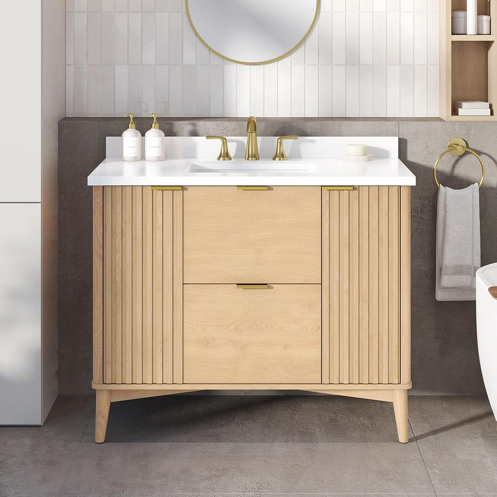 OVE Decors Indy 42 in. Undermount Single Sink Bathroom Vanity with White Engineered Marble Top, Rustic Ash