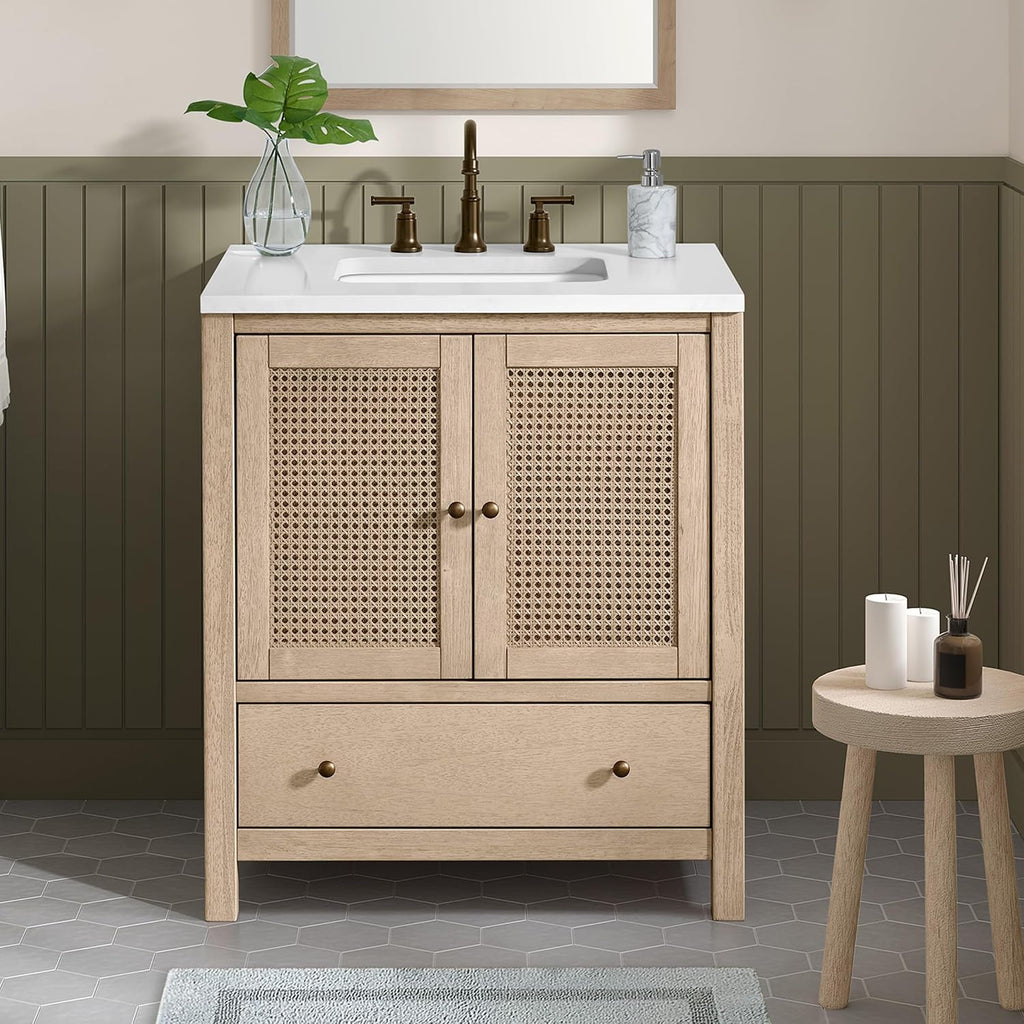 Alaterre Furniture Lucca Bathroom Vanity - Freestanding Cabinet Without Sink - 30 Inch Small Wood Bathroom Vanity with Large Drawer and Soft-Close Doors - Under Sink Cabinet Only (Natural)