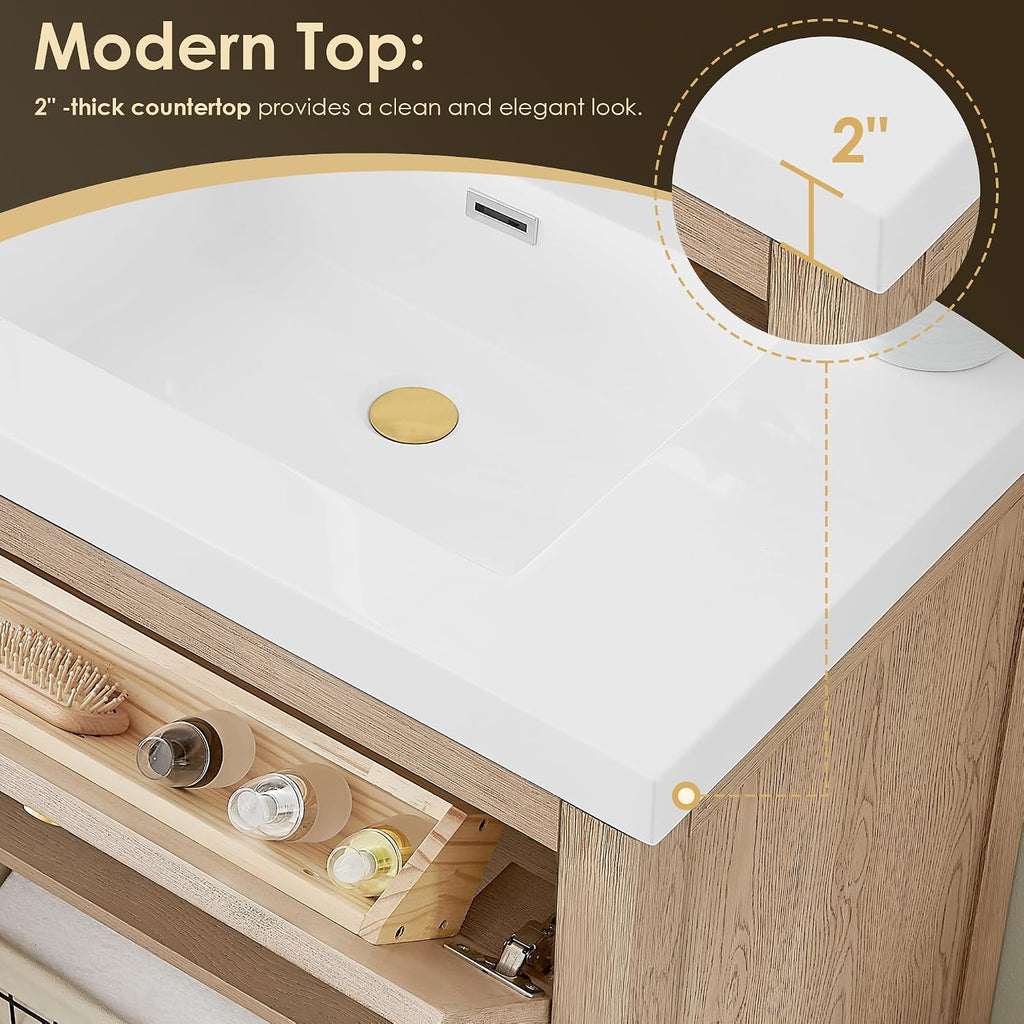 ALTAIR 30 Inch Vanity Bathroom Small Sink Vanities Single Bath Large Storge Cabinet with Ceramic Sinks Countertop Soft Closing Doors and Dovetail Drawers Modern Pre-Assembled