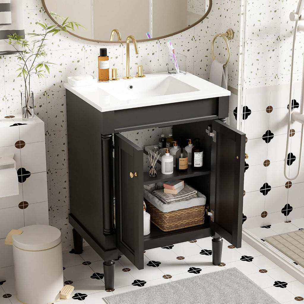 Merax 24' Bathroom Vanity with Sink, Powder Room Small Bathroom Vanity with 2-Door Cabinet, Undermount Sink, Solid Wood Frame Bathroom Storage Cabinet