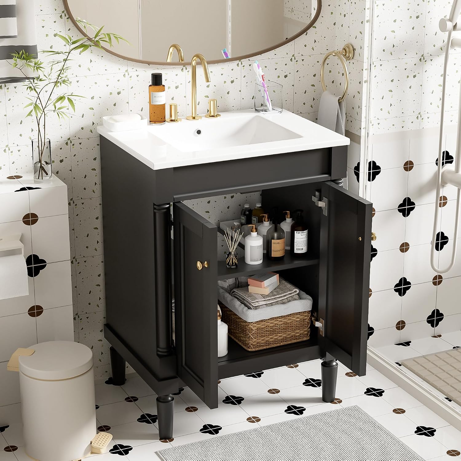 Merax 24' Bathroom Vanity with Sink, Powder Room Small Bathroom Vanity with 2-Door Cabinet, Undermount Sink, Solid Wood Frame Bathroom Storage Cabinet