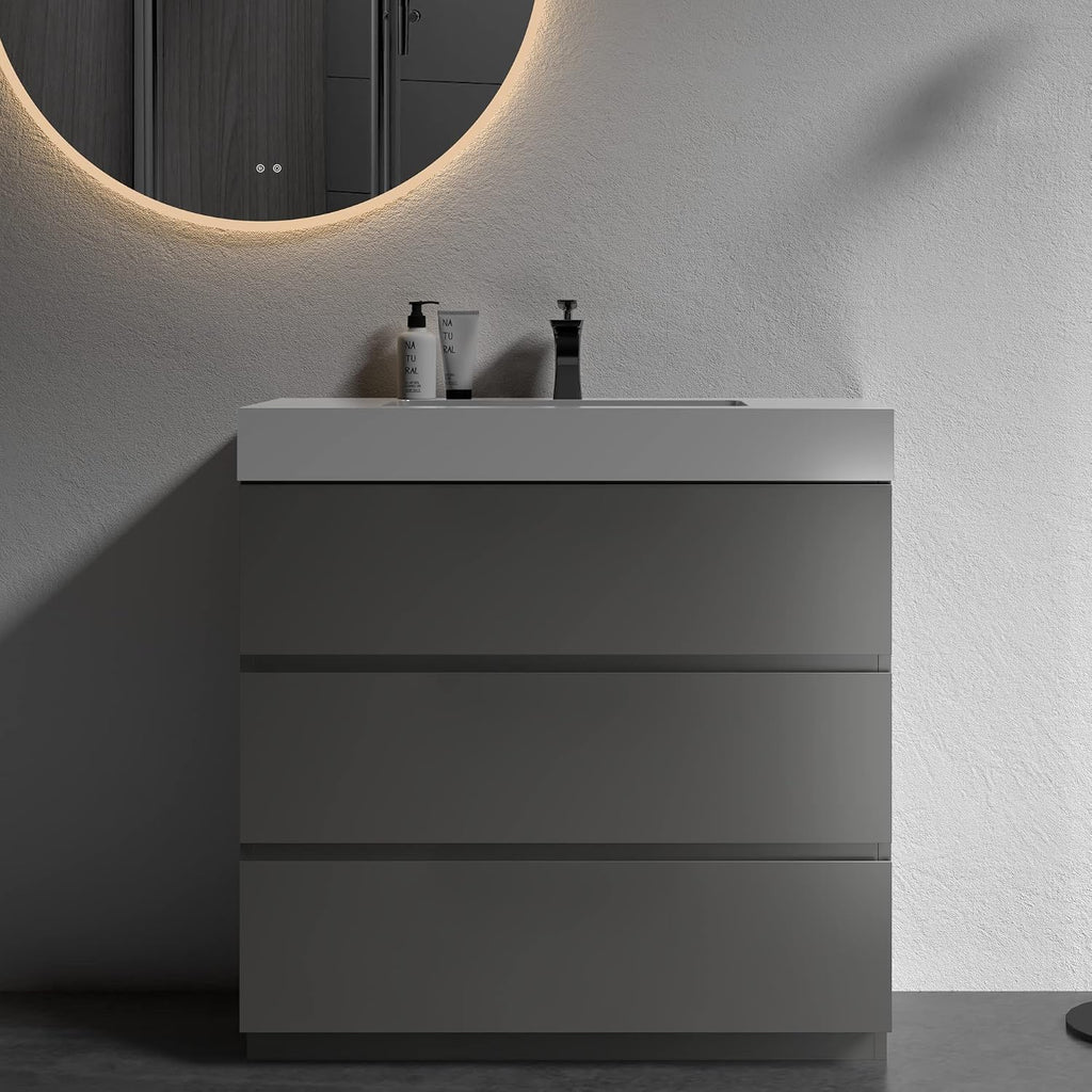 Alice 36 Inch Bathroom Vanity with Sink with Overflow, Large Storage Small Bathroom Vanity for Modern One-Piece Basin Minimalist Bathroom Sink Cabinet