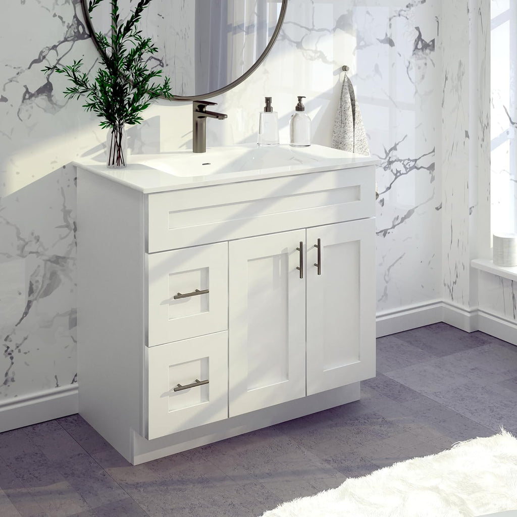 White Shaker Bathroom Vanity Sink Base with Drawers 36' Ready-to-Assemble Cabinet