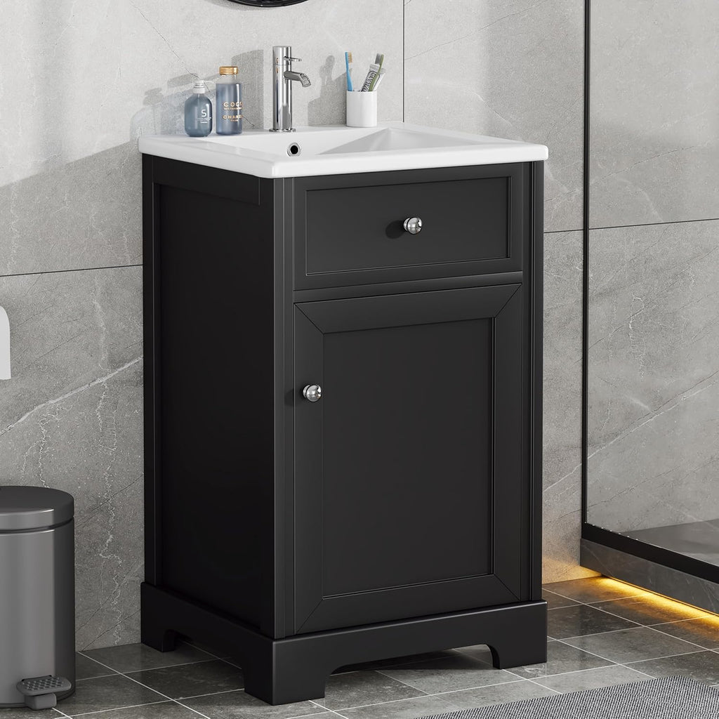 VilroCaz Modern 20' Bathroom Vanity with Sink, Freestanding Bathroom Cabinet with Soft Closing Door, Storage Rack and Adjustable Shelve (Black-10.8)