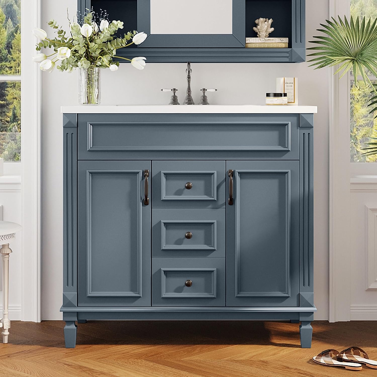 Virubi 36' 'Bathroom Vanity with Ceramic Sink, Traditional Bathroom Storage Cabinet with 2 Doors and 2 Drawers, Solid Wood Frame Bathroom Vanities