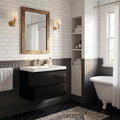 Neftis 24-Inch Floating Vanity with Sink, Pre-Assembled Modern Bathroom Vanity Sink Combo with Storage, Soft-Closing Drawers, One-piece Countertop White Resin Sink, Glossy Black Vanity for Bathroom