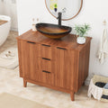 EROMMY 36 Inch Bathroom Vanity with Sink Combo, Bathroom Vanity with 3 Soft-Close Drawers, 2 Doors & Boat Glass Sink, Rustic Bathroom Cabinet Includes Adjustable Shelf, Water Tap & Sink Accessories