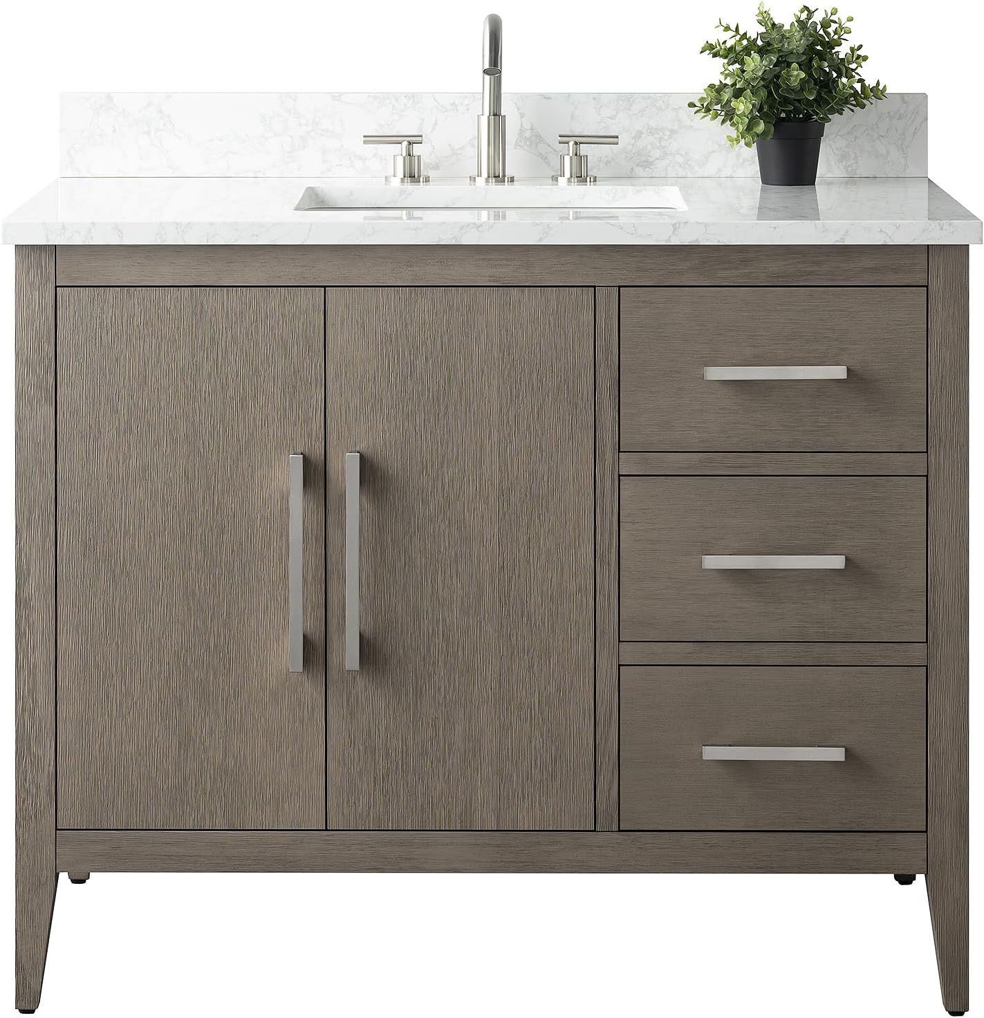 Vanity Art 42 inch Bathroom Vanity with Single Sink & Ceramic Top, Vanity Cabinet with Soft-Closing Doors, Drawers, Solid Wood Frame, Driftwood Gray, Brushed Nickle Handware