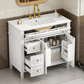 36' Bathroom Vanity Cabinet with Ceramic Countertop Sink Combo Set, Solid Wood Frame, Tilt-Out Drawers and Left Side Drawers, Soft Closing Door Hinges, Modern Style, White