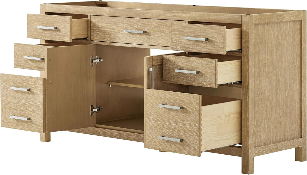 Wyndham Collection Beckett 66 Inch Single Bathroom Vanity in Whitewashed Oak, No Countertop, No Sink, Brushed Nickel Trim