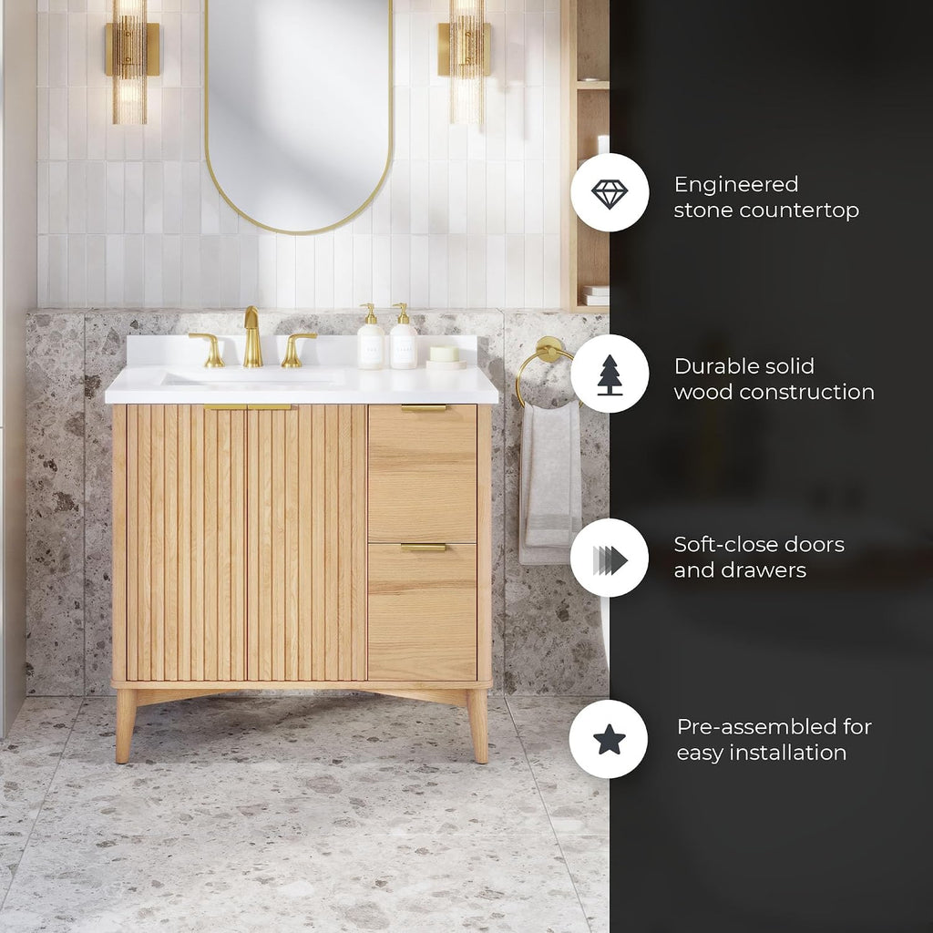 OVE Decors Indy 36 in. Undermount Single Sink Bathroom Vanity with White Engineered Marble Top, Rustic Ash