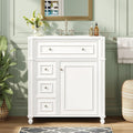 Merax 30' Bathroom Vanity with Sink, Modern Solid Wood Frame Bathroom Vanity Storage Cabinet with Adjustable Shelf, Ceramic Sink Top, Soft Closing Doors, 3 Drawers and Tip Out Drawer, White