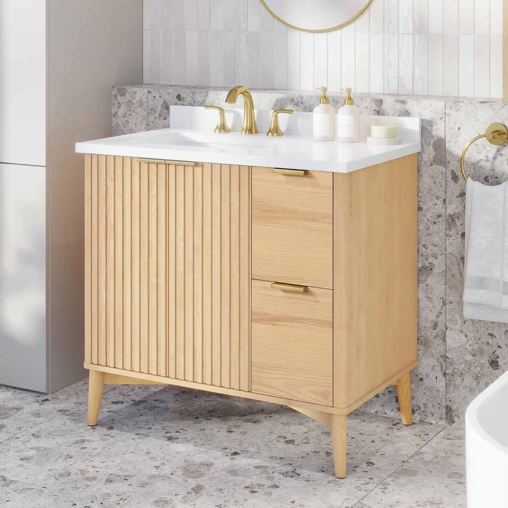 OVE Decors Indy 36 in. Undermount Single Sink Bathroom Vanity with White Engineered Marble Top, Rustic Ash