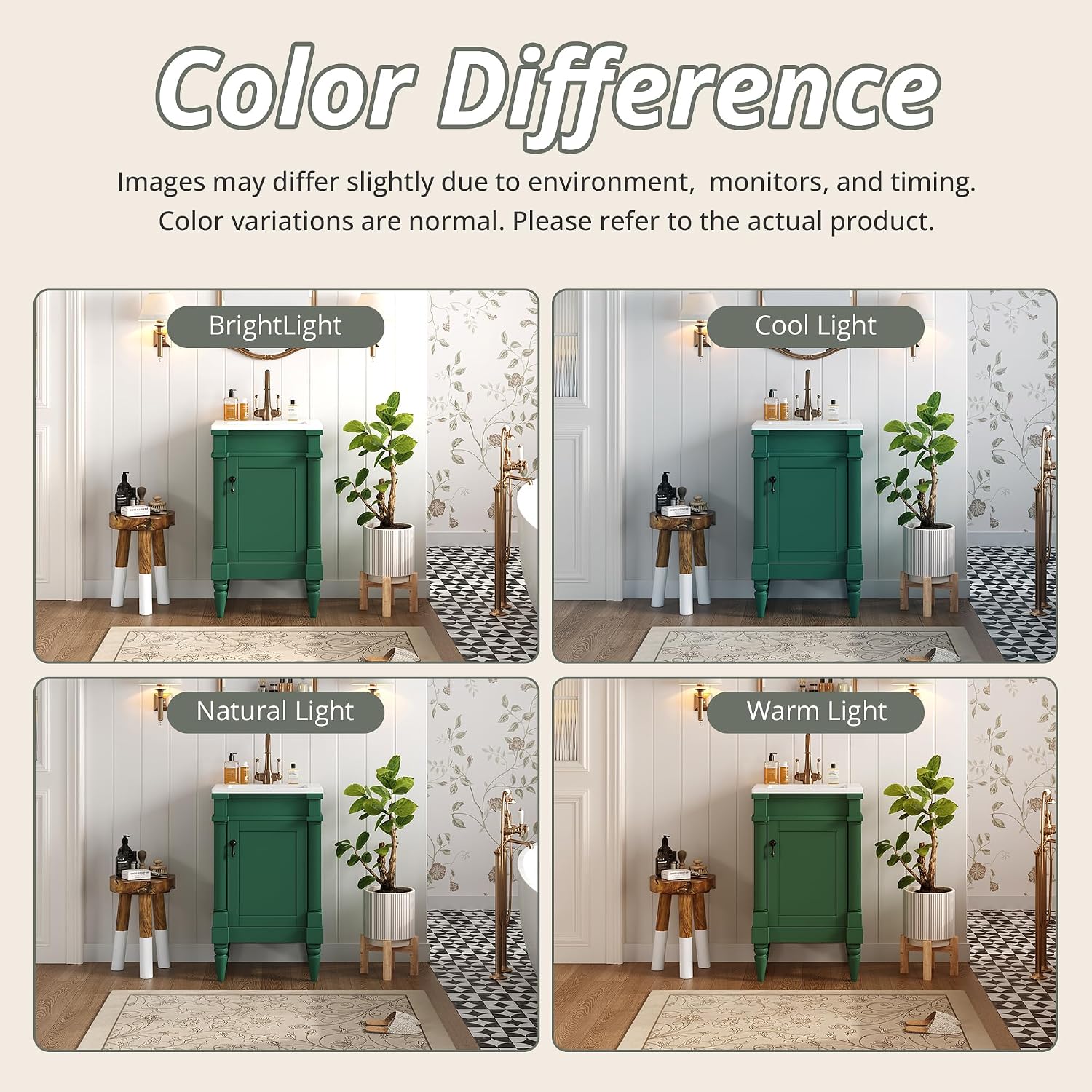 VilroCaz Modern 18'' Bathroom Vanity with Top Sink, Freestanding Bathroom Storage Cabinet with Door and Adjustable Shelf, Single Sink Cabinet with Nordic Style Legs (Green-Retro)