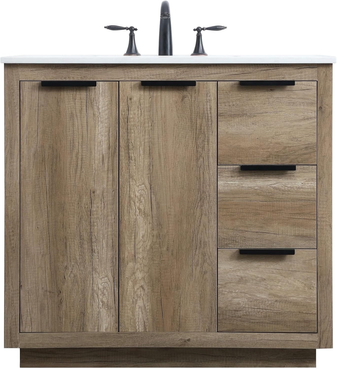 36 Single Bathroom Vanity, with Engineered Marble Top Soft-Close, Natural Oak