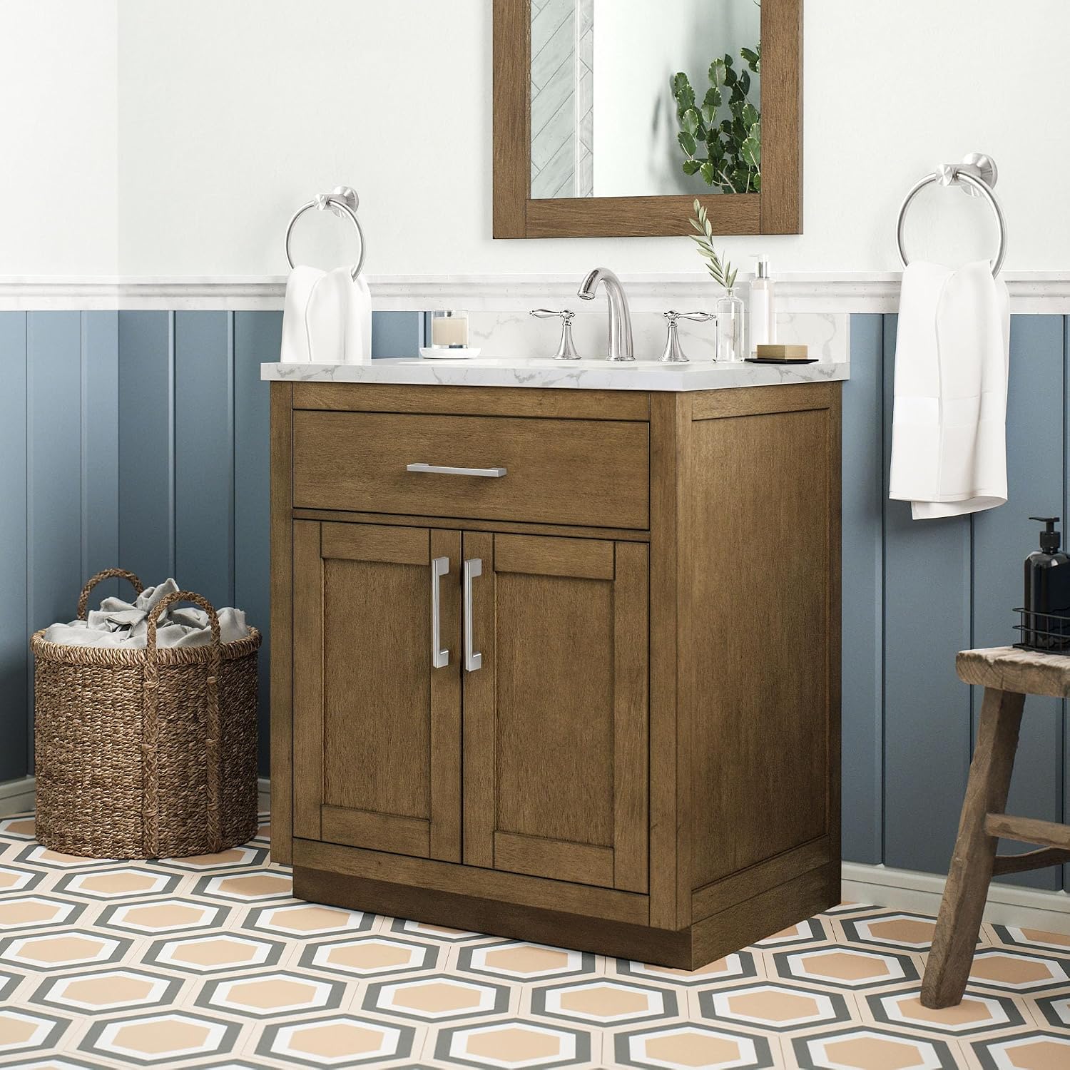 OVE Decors Athea 30' Single Undermount Sink Bathroom Vanity with Cultured Marble Countertop and Backsplash in Almond Latte Finish