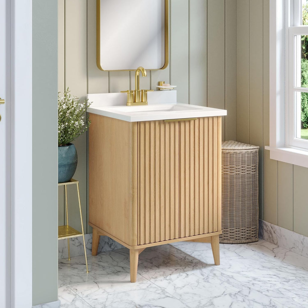OVE Decors Indy 24 in. Undermount Single Sink Bathroom Vanity with White Engineered Marble Top, Rustic Ash